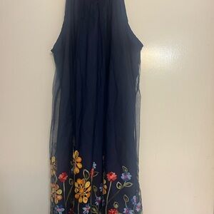 Floral Embroidered Shein lived Navy Dress Size Med